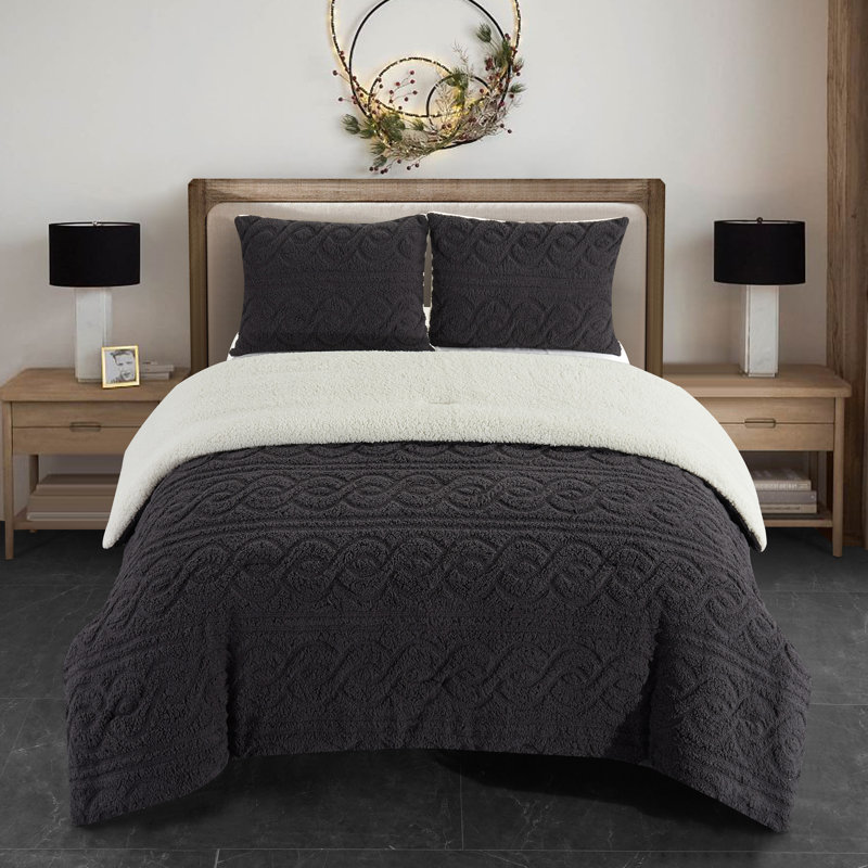 Dearfoams Turner Embossed Cable Knit Sherpa 3 Piece Comforter Set With